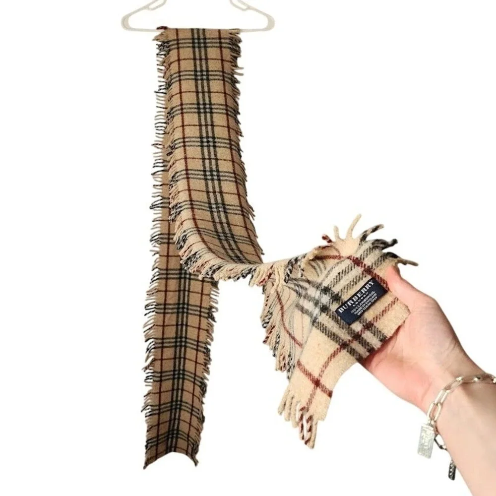 BURBERRY London Nova Check Fringe Lambswool Scarf Made in England‎ Vintage 104x7